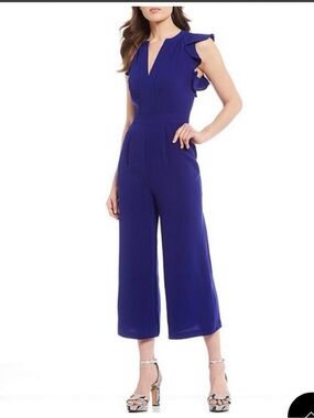 Vince Camuto Cobalt Blue Ruffle-Sleeve Jumpsuit